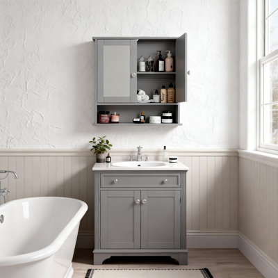 Bathroom Wall Cabinet With 2 Mirror Doors And 1 Shelf