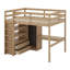 Lit mezzanine double en bois avec garde-robe intégrée, bureau, tablettes de rangement et tiroirs-107262333