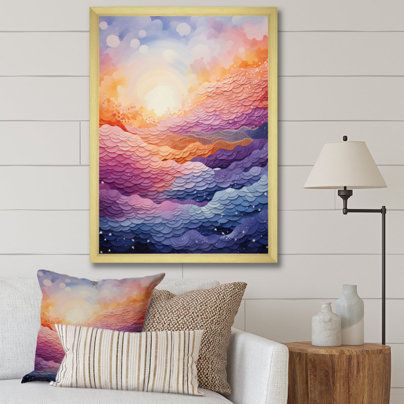 Jahniya Canyon Landscape Pointillism I - reproduction, Encadrement doré, H 32 po x l 16 po x P 1 po