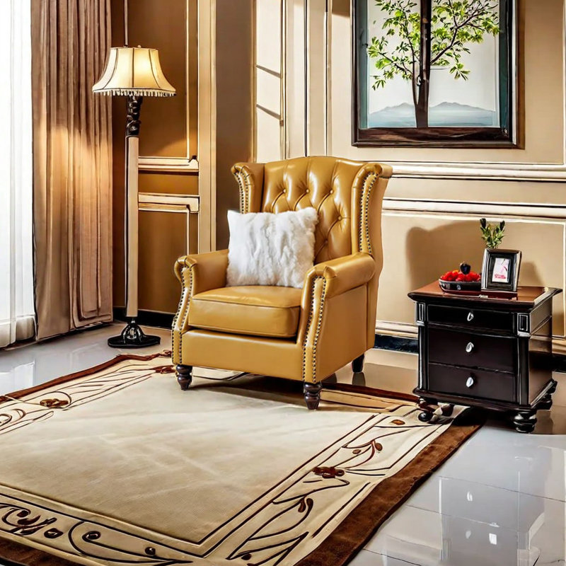 Fauteuil de style européen pasteur 33,4 po, Cuir jaune citron