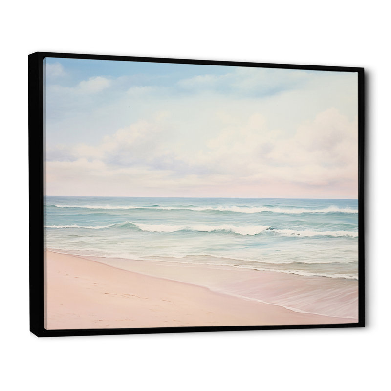 «Ocean Tranquility Tender Pink Pastel Sunrise - Coastal Beach», reproduction d'art sur toile, H 34 po x l 44 po, Noir