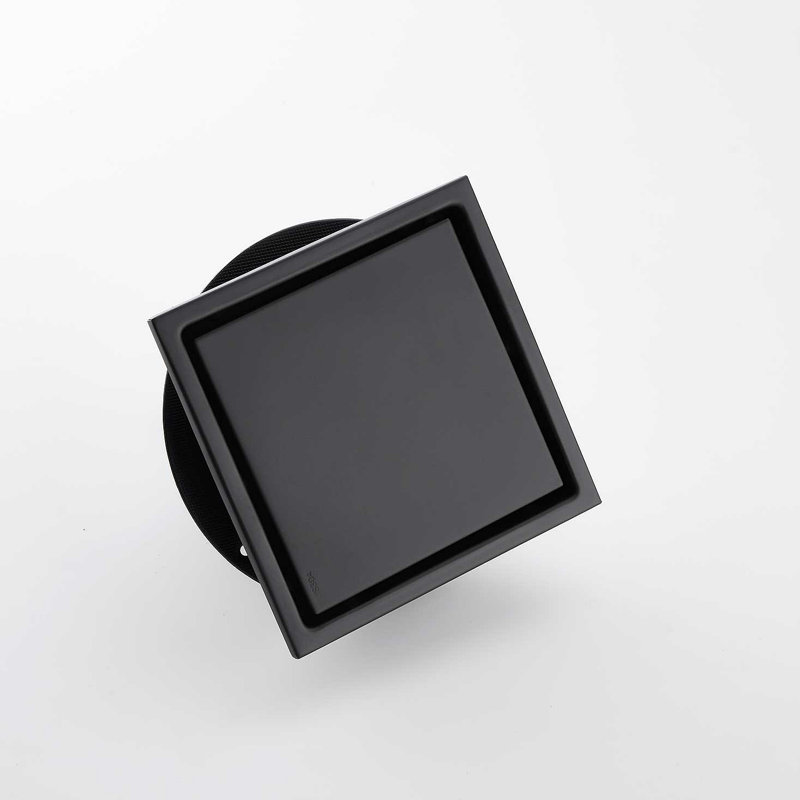 6 Inch Square Shower Floor Drain, Matte Black