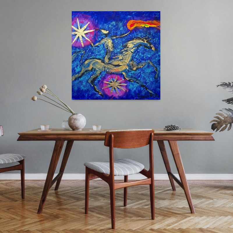 Fiery Cosmic Rider Abstract Bold Vibrant Horse Landscape Nature Wall Art Print 1 Piece Wrapped Canvas Wall Art