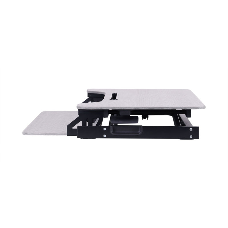  31.5 in. Gray Standing Desk Converter Dual Monitor Riser with Tablet Mount and Deep Keyboard Tray for Laptop Setup