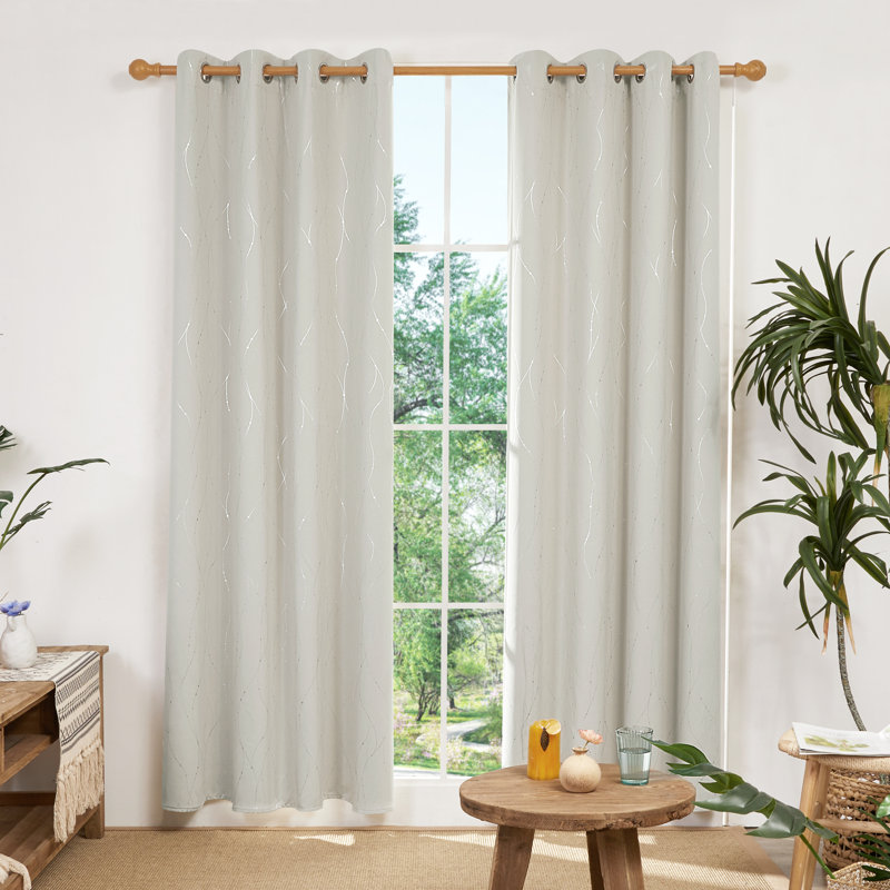 Senath Dotted Line Foil Printed Room Darkening Thermal Curtains, 117cm W x 138cm D, Light Purple