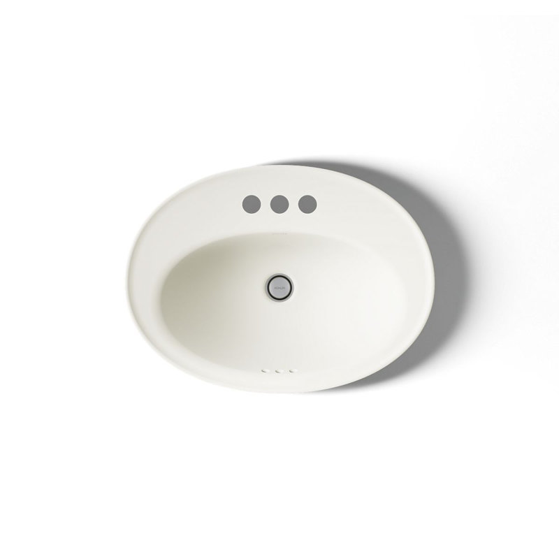 Serif Ceramic Oval Drop-In Bathroom Sink with Overflow, Biscuit, 4'' Centerset