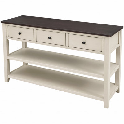 Retro Design Console Table, With Two Open Shelves Pine Solid Wood Frame And Legs For Living Room