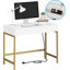 Bureau d'ordinateur l 47,2 po blanc et doré avec port USB, 2 tiroirs - Bureau à domicile et chambre à coucher-232450595-228977059