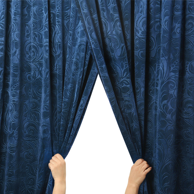 Johnalyn Velvet Blackout Curtain Pair, Navy, 52" W x 96" L
