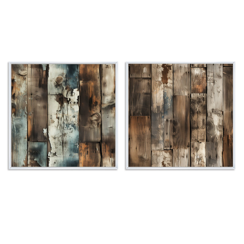 Gyslaine - Ensemble de 2 collages carrés abstraits, Cadre flottant blanc, H 30 po x l 61 po