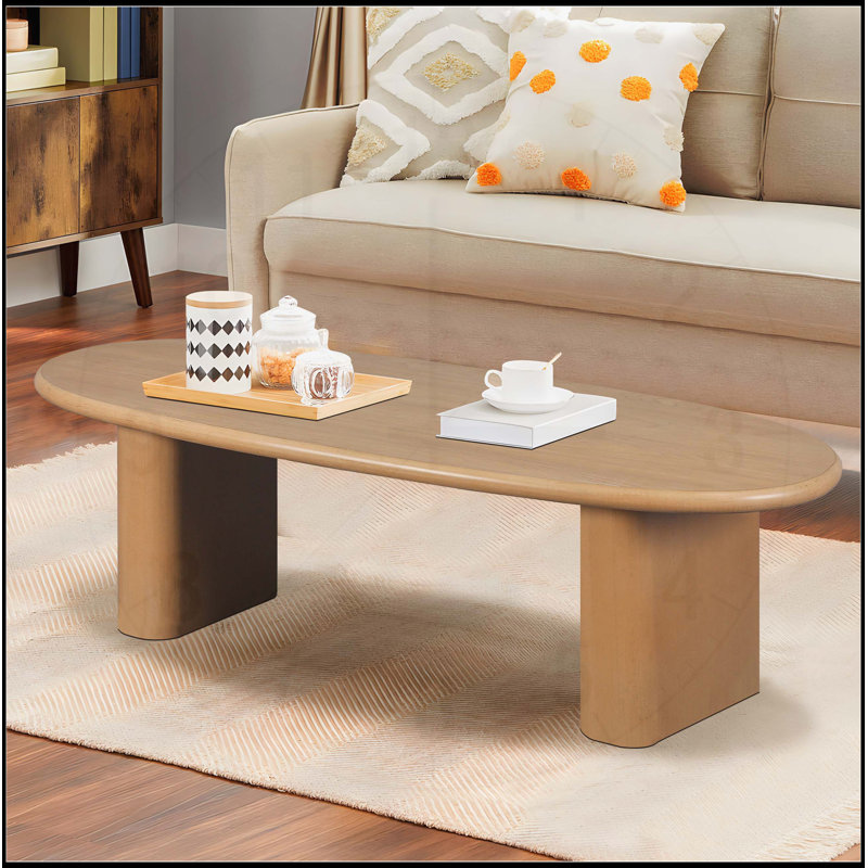 51 Inch Tapered Tabletop Coffee Table with Rounded Edges, Natural Wood Finish for Modern Minimalist Design, Natural Wood