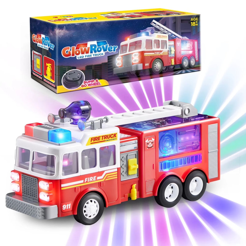 Jouet de camion de pompiers à DEL pour enfants, camions de pompiers Bump and Go avec projecteurs et sirènes à DEL, jouet éducatif pour tout-petits, excellent cadeau d'anniversaire de Noël pour les garçons et les filles