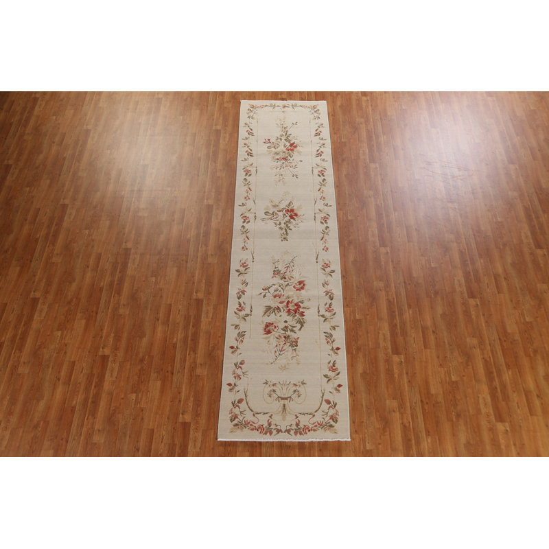 Tapis de couloir unique en laine noué à la main beige 2 pi 11 po x 11 pi 8 po New Age