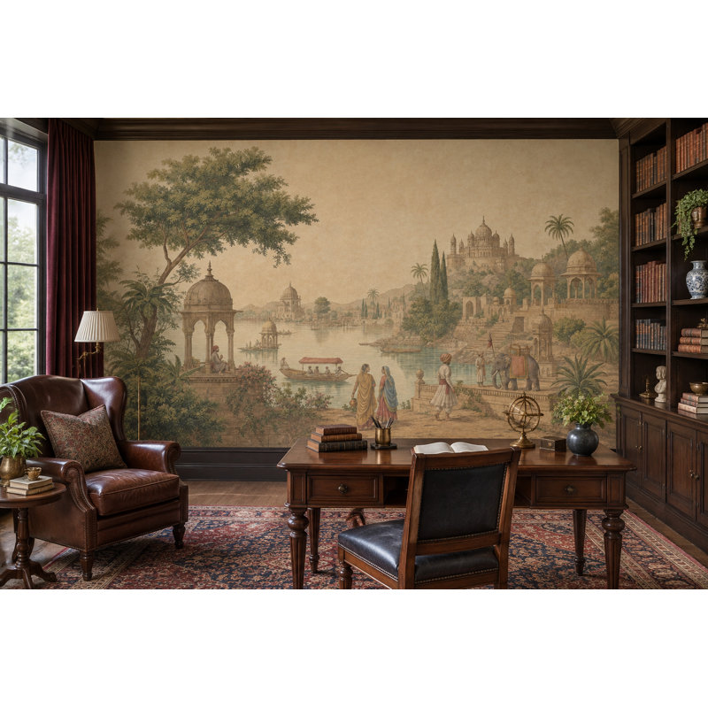 Papier peint mural indien Mughal Palace Riverside, 160 po x 108 po, Texturé non collé