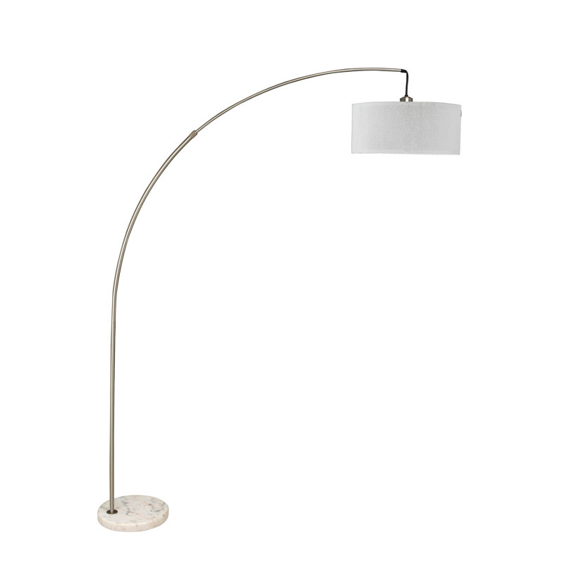 Lampe sur pied arquée 86 po Hunley, Acier brossé, Blanc