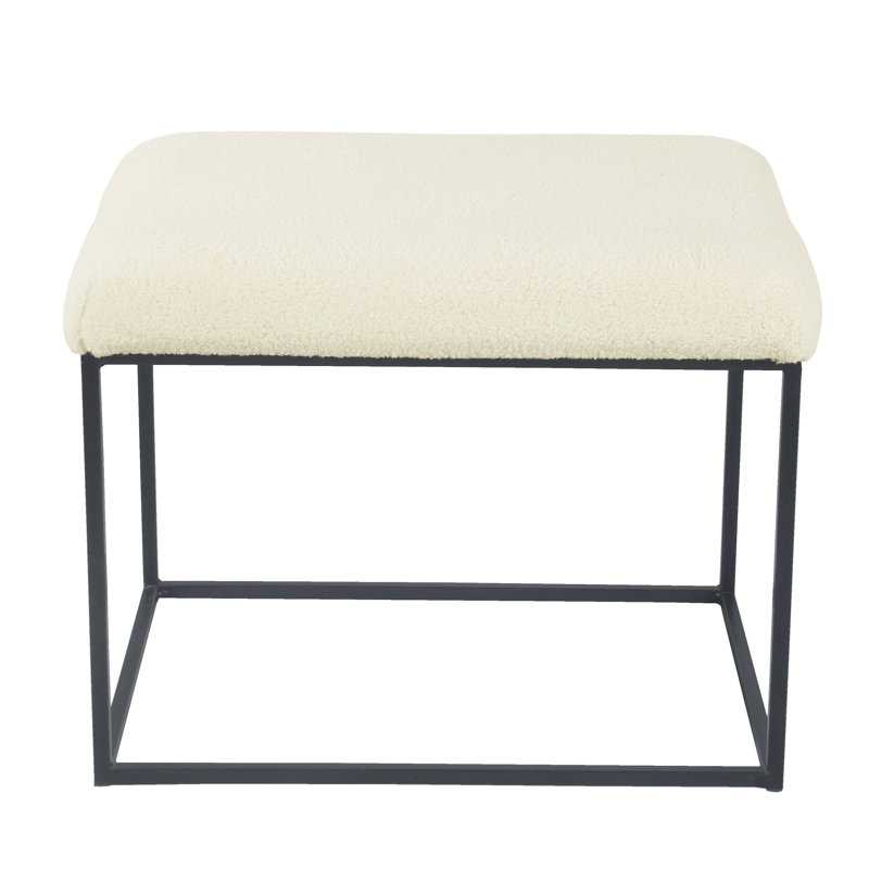 Upholstered Ottoman, Beige Faux Fur