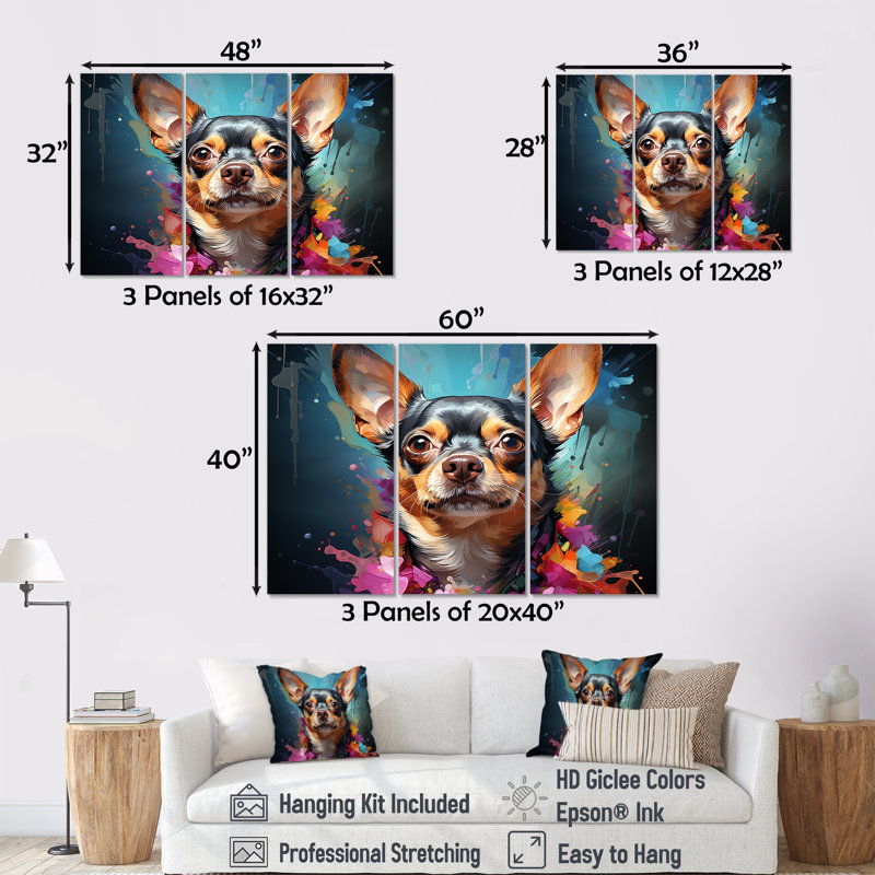 «Chihuahua Chic I - Dog», reproduction d'art murale, H 28 po x l 36 po