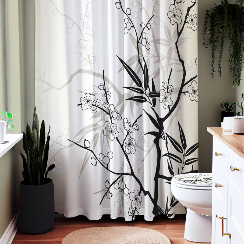 Lounell Botanical Shower Curtain – Winston Porter Neutral Botanical Fabric 72"×72"