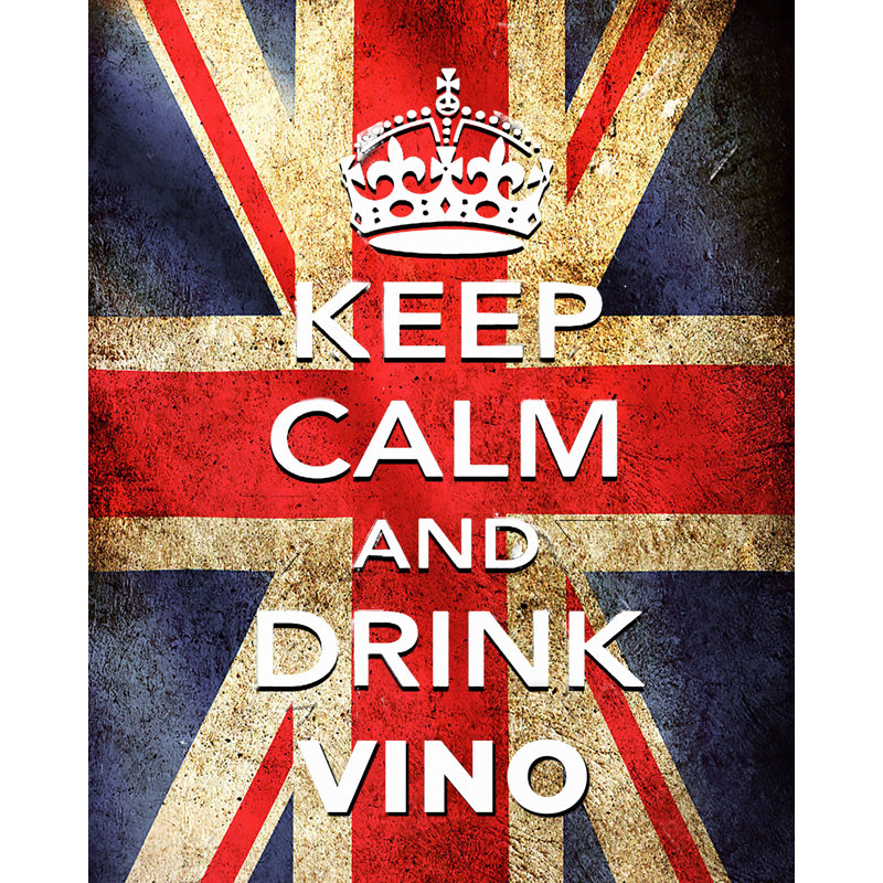 Keep Calm And Drink Vino - No Frame Print, 25.3cm H x 20.2cm W, Metal