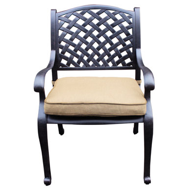 Chaise de salle à manger avec accoudoirs en aluminium coulé toutes saisons avec coussin, pour l'intérieur et l'extérieur, brun foncé, structure rouille, conception surdimensionnée confortable, dossier, profondeur de 24,08 po, largeur de 27,71 po, hauteur de 35,68 po, poids de 25,04 lb