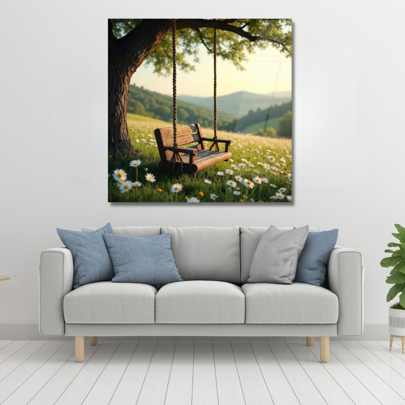 Art mural en verre trempé Daisy Meadow Swing, H 14 po x l 14 po
