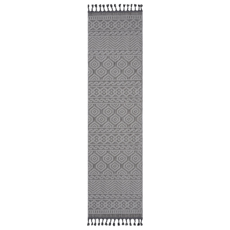 Loom & Grey/white Geometric Area Rug 2x8, Indoor/outdoor, Stain , Non-shedding, Pet-, Soft Medium Pile, , Easy Maintenance 2x8 Rug, Pattern, For Entryways, Graceful, And Pet Approved