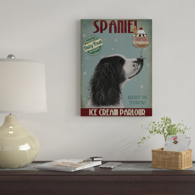 «Springer Spaniel, Black and White, Ice Cream», affiche vintage sur toile tendue