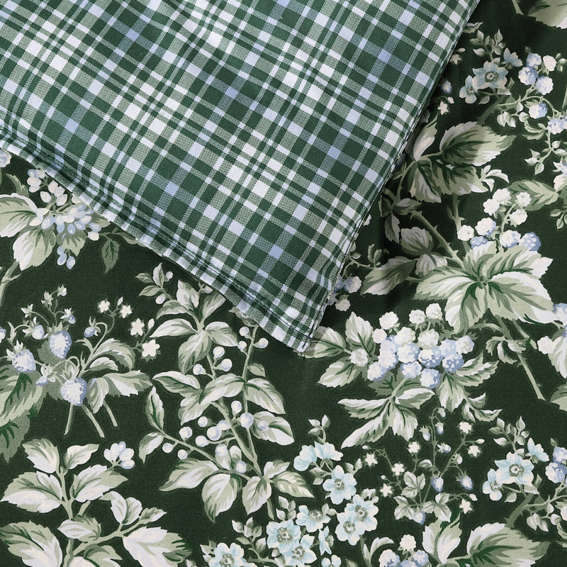 Bramble Floral Green Cotton King Duvet Cover Set