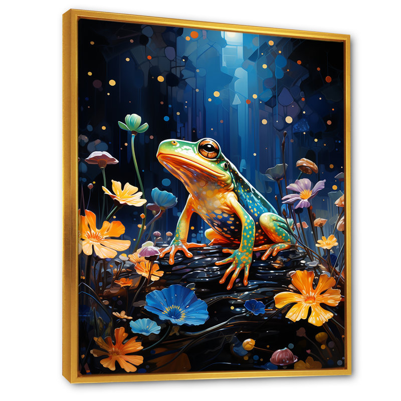 «Orange Frog on Glass Effect I», reproduction sur toile, Cadre flottant doré, H 32 po x l 24 po x P 1 po