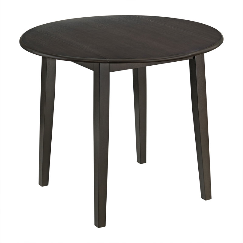  Hinged Drop Leaf Dining Table, 22 to 36 Inch Round Tabletop, Brown, Brown