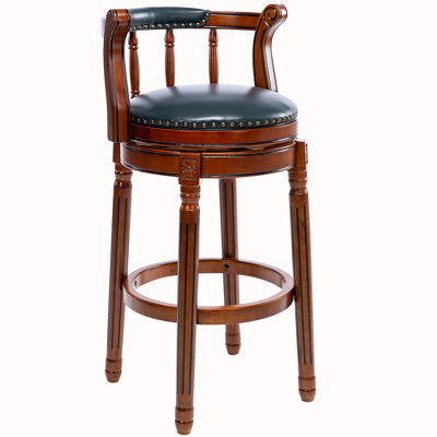 Tabouret de bar en cuir pleine fleur à hauteur de comptoir et pivotant en bois massif avec repose-pieds pour la cuisine, la salle à manger et le salon
