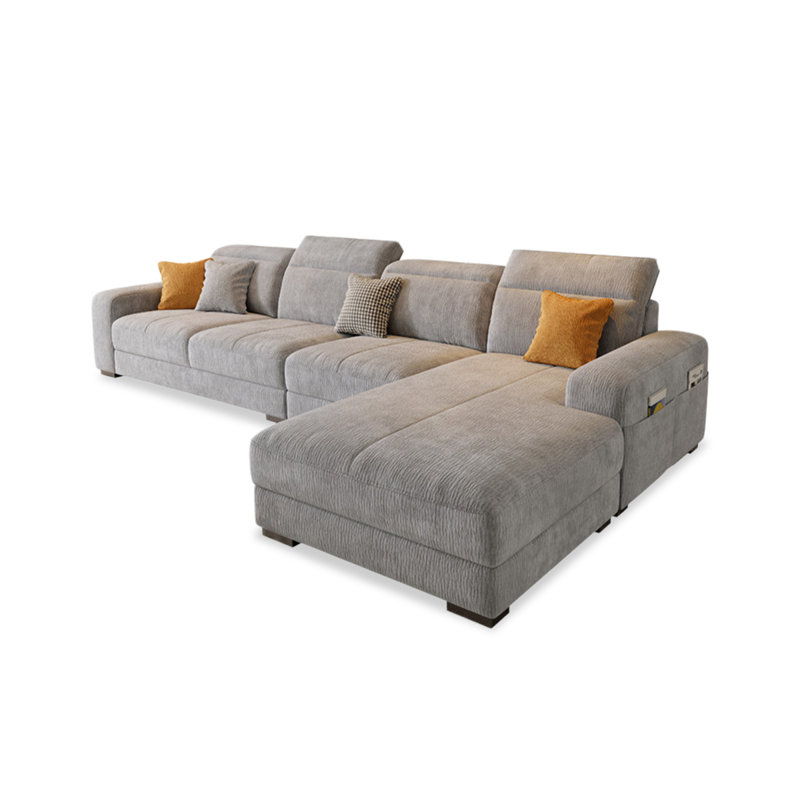Canapé modulaire 3 pièces rembourré, Gris, H 35,43 po x l 110,24 po x P 68,9 po, Face à la droite