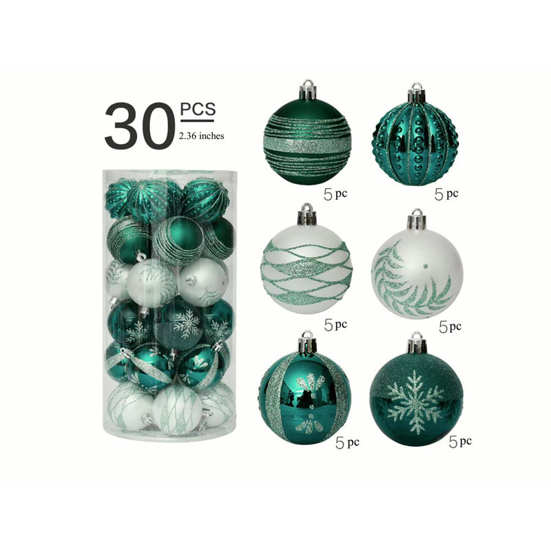 Ensemble de 30 boules incassables 30 pièces, Vert / argenté