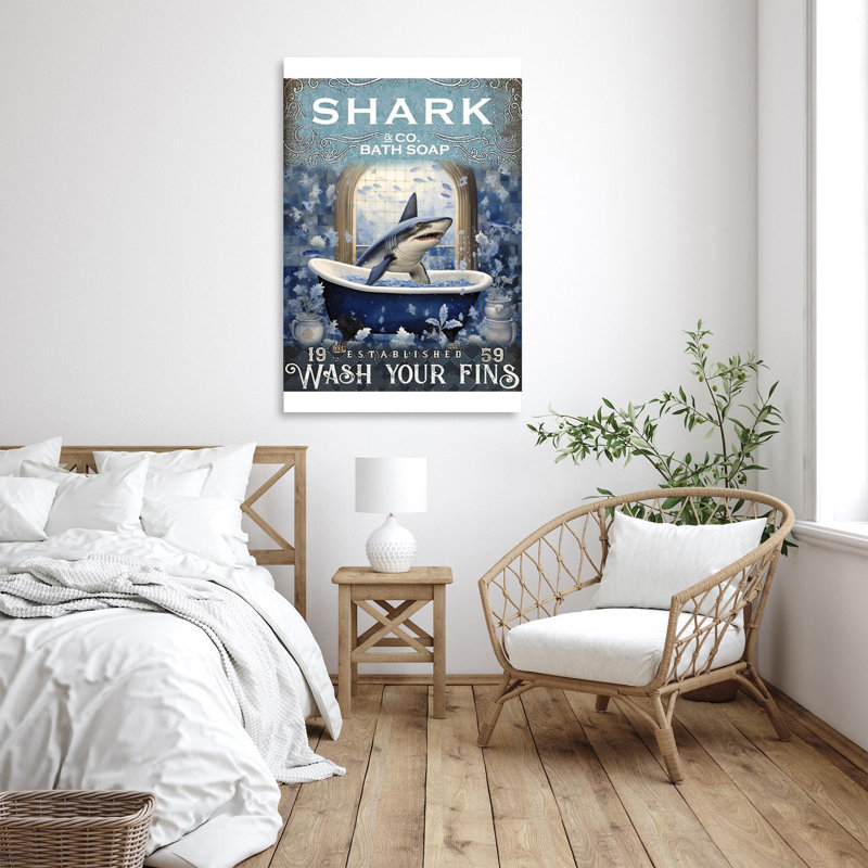 Shark Bath Soap - 1 Piece Rectangle Graphic Art Pr " Shark Bath Soap - 1 Piece Rectangle Graphic Art Print On Wrapped Canvas "
