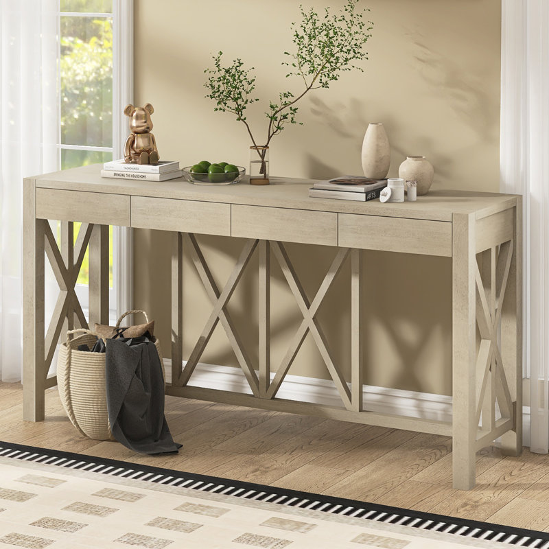 60.1" Modern Console Table With 4 Drawers, Gray