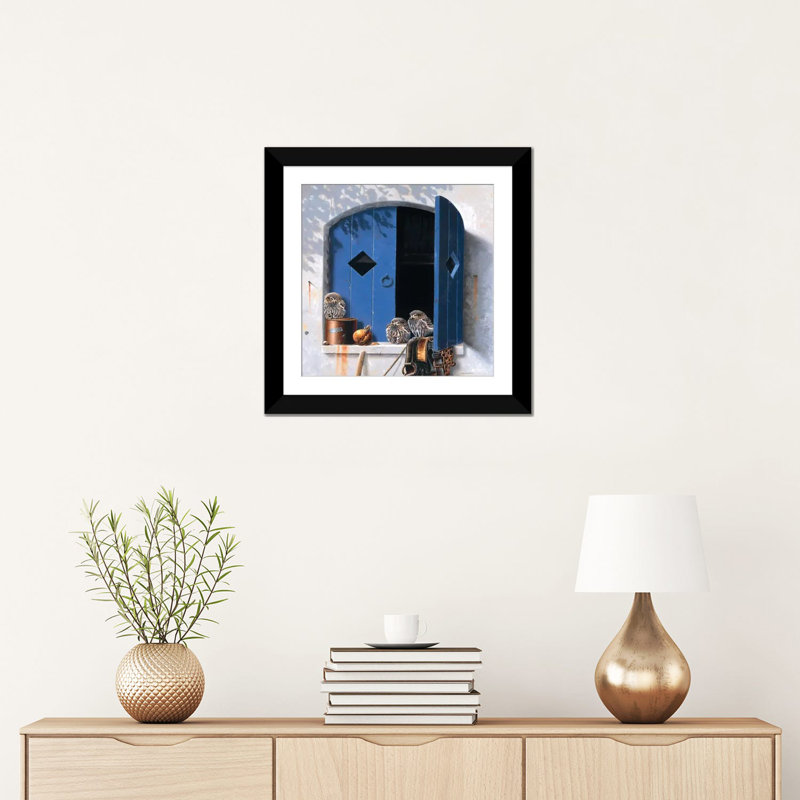 «Visiting Birds I», impression sur toile, Papier d'art encadré noir, H 16 po x l 16 po x P 1 po, Blanc