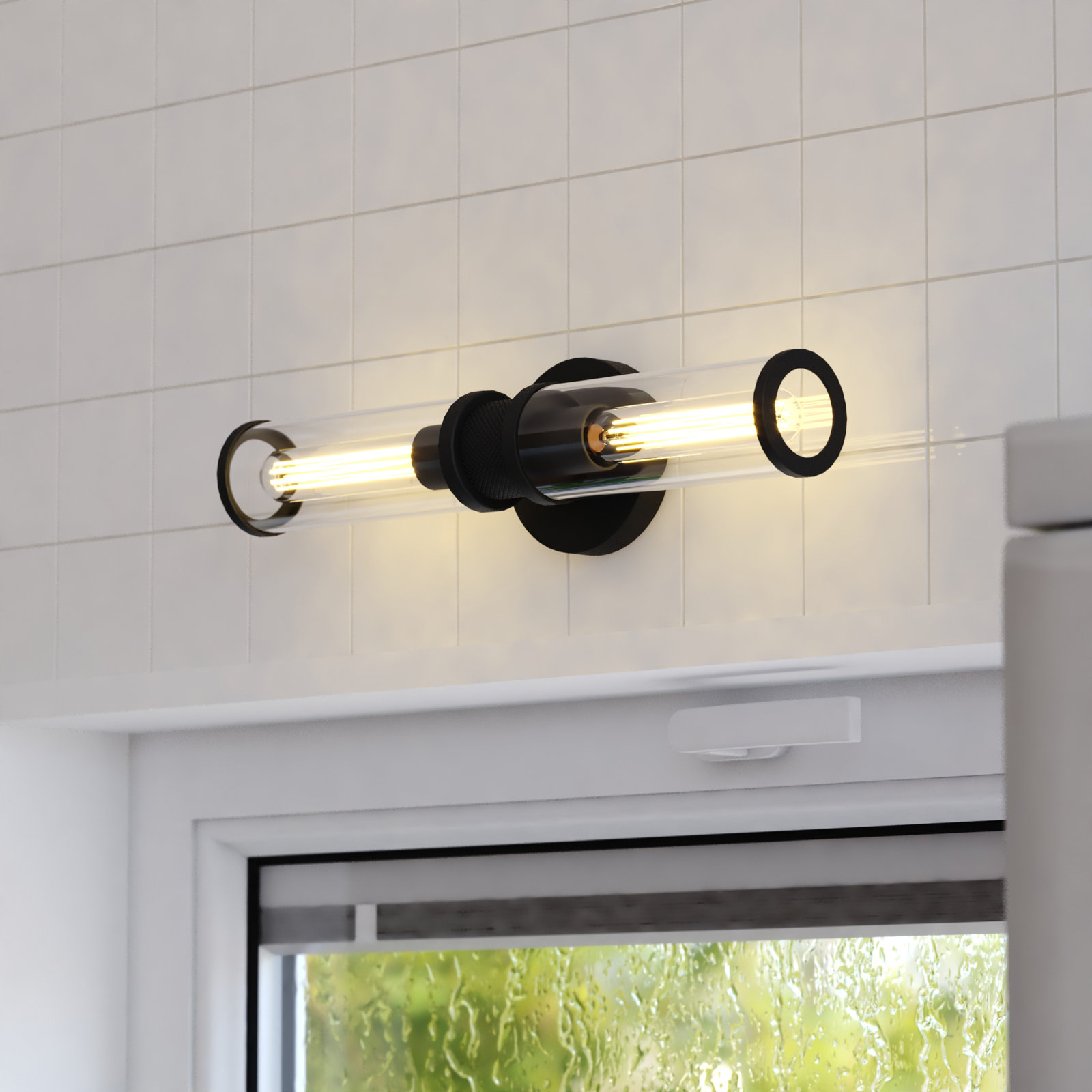Atley 2 Light Transparent Dimmable Bath Bar, Black