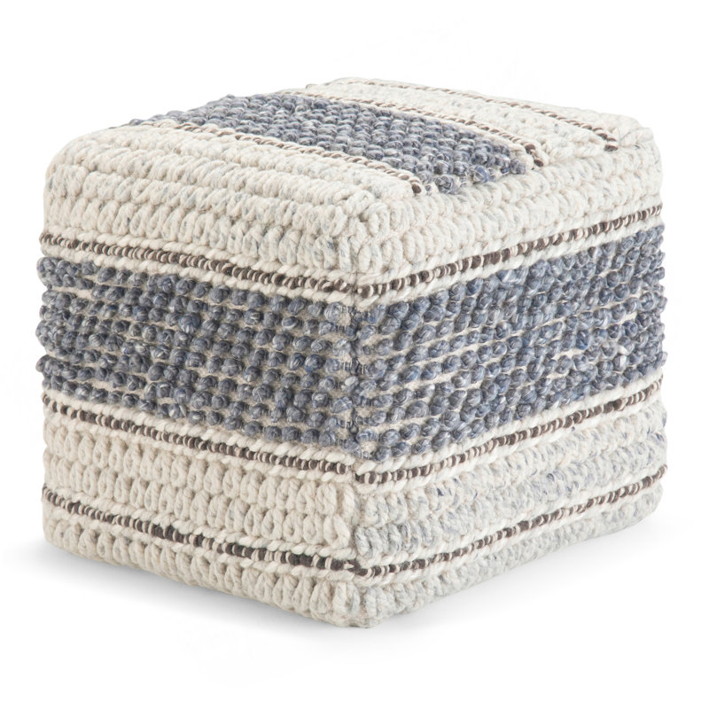 Grady - Square Pouf - Blue / Natural, Blue Fabric