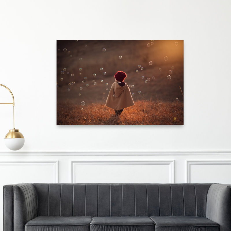 Childhood Bubble Wonder Dreamy Playful Abstract Autumn Landscape Wall Art Print by Jake Olson - Wrapped Canvas Print