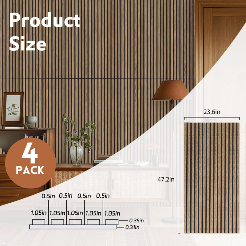 Paquet de 4 panneaux muraux à lattes en bois cannelé 3D - Noyer naturel insonorisé 47,2 po x 23,6 po pour la décoration de studio à domicile