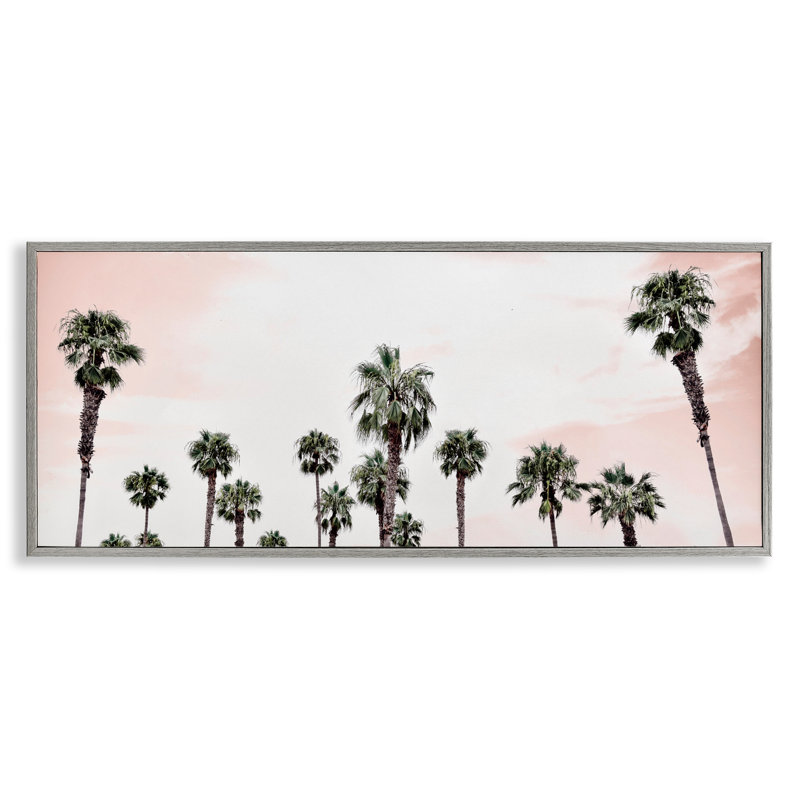 Estampe numérique Laguna Beach Pink Palms, conception de Natalie Carpentieri, H 13 po x l 30 po, Giclée encadrée noir minuit