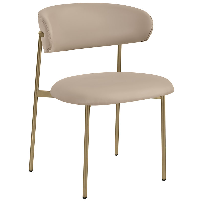 Chaise de salle à manger rembourrée Lupita, Or brossé, Cuir taupe végétalien
