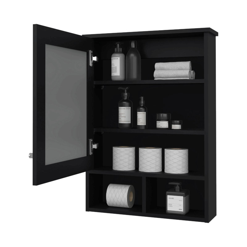 Pharmacie avec porte et miroir inclus, Noir, noir, noir, noir