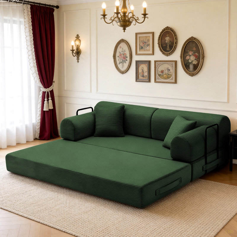 Convertible Sleeper Sofa Bed,Corduroy Folding Mattress Couch With Fixed-Shape Frame, Floor Sofa Lounge Couch For Living Room Bedroom