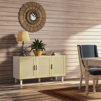 Sideboard Buffet Cabinet, Kitchen Cabinet, Coffee Bar Cabinet With 3 Rattan Doors And Adjustable Shelves by Dakota Fields