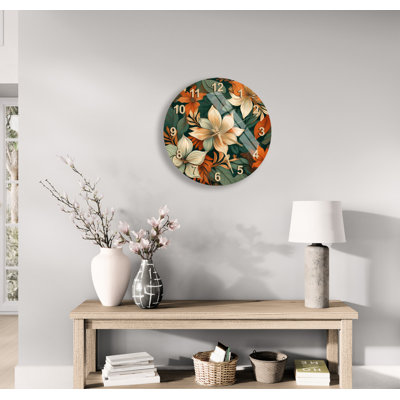 Horloge murale moderne en verre trempé orange et bleu sarcelle