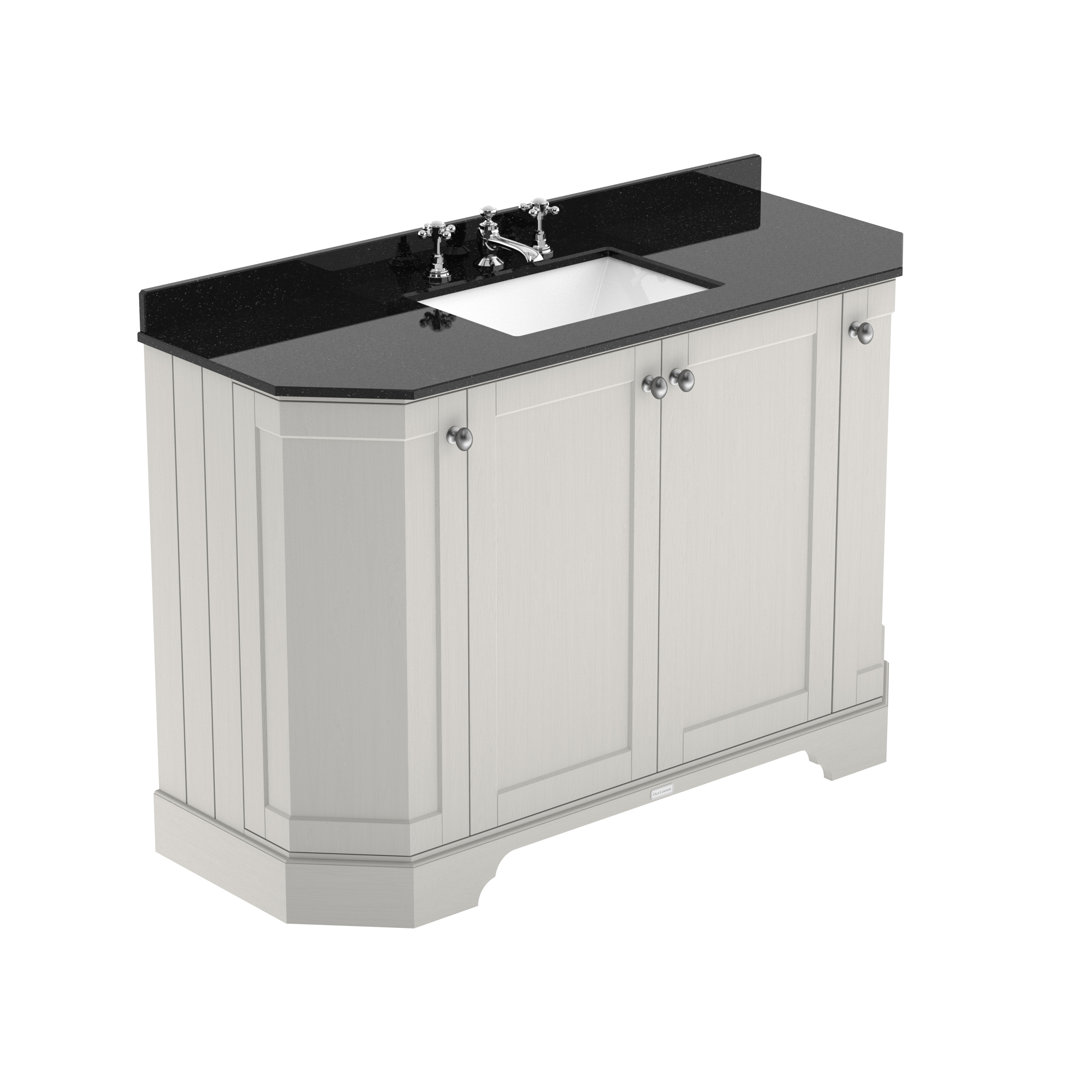 Old London Timeless Sand Woodgrain Angled 4 Door Vanity Unit With Black Marble Countertop And Square Ceramic 3 Tap Hole Basin | | Mdf | 1200Mm - Image 3