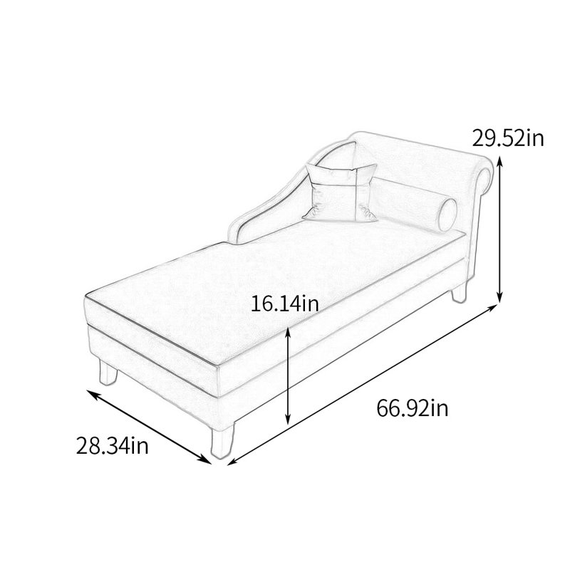 Chaise longue rembourrée Gibeon, Accoudoir à droite (vu de face), Blanc cassé