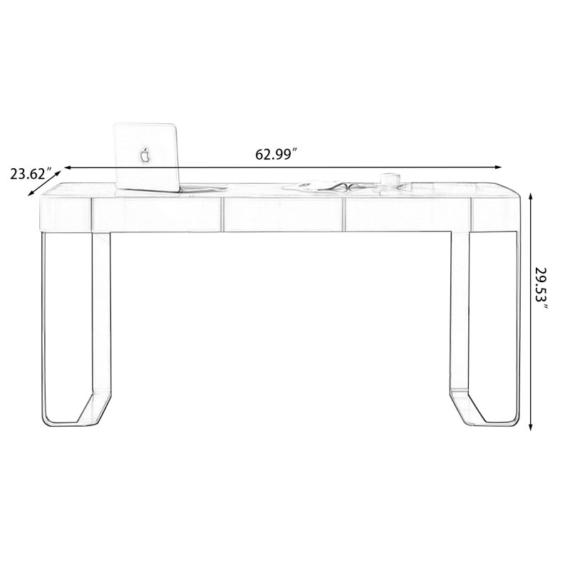 Bureau rectangulaire en pierre frittée avec tiroirs, Gris, H 29,53 po x l 62,99 po x P 23,62 po