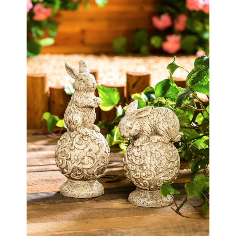 Ensemble de statue 2 pièces lapin on orb jardin Javen